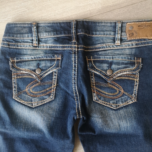 NEW! SILVER JEANS Womens Mckenzie Dark Wash Flap Embroidered Straight Leg Jeans - Picture 15 of 16